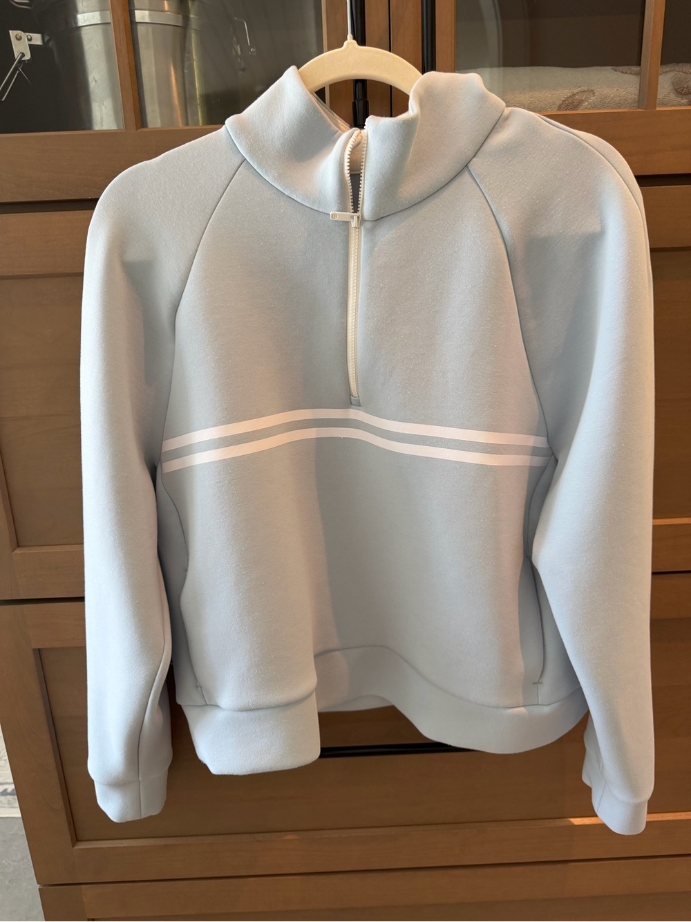 Classic Light Blue Half-Zip Pullover Sweatshirt with White Stripes